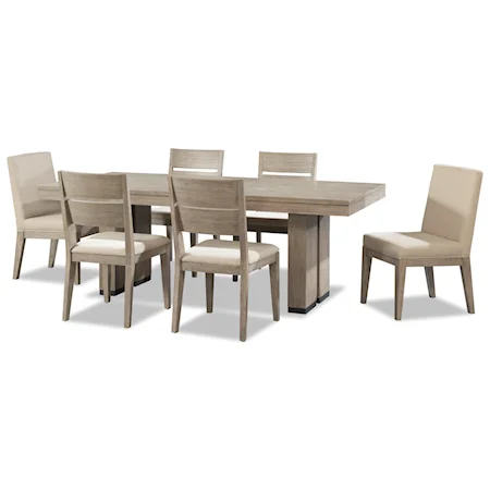 7 Piece Trestle Table and Upholstered Chair Set